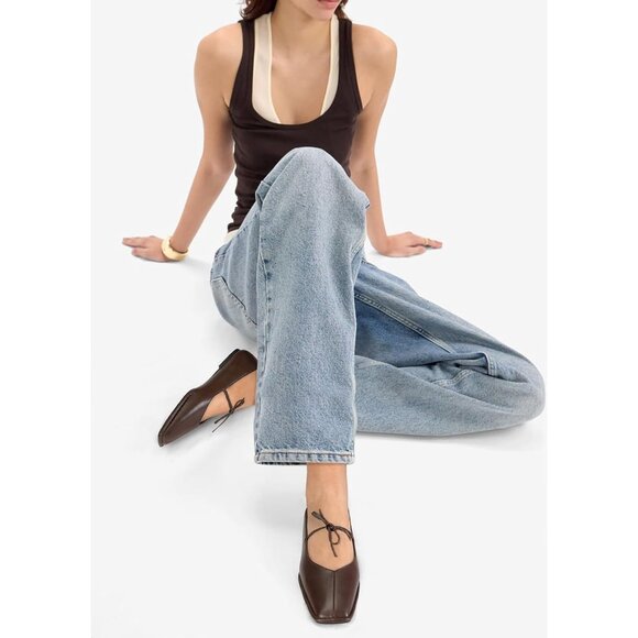 Women Chocolate Faux Leather Square Toe Lace Up Ballerina Ballet Slip On Flats - Picture 3 of 6